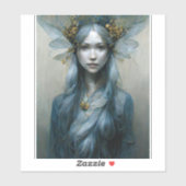 ブルー金ゴールド妖精ファンタジーアートステッカー シール (シート)