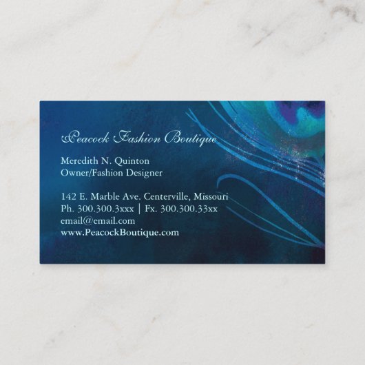 ブルー金ゴールド孔雀フェザーズモノグラム 名刺 (裏面)