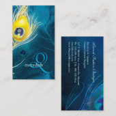 ブルー金ゴールド孔雀フェザーズモノグラム 名刺 (正面/裏面)