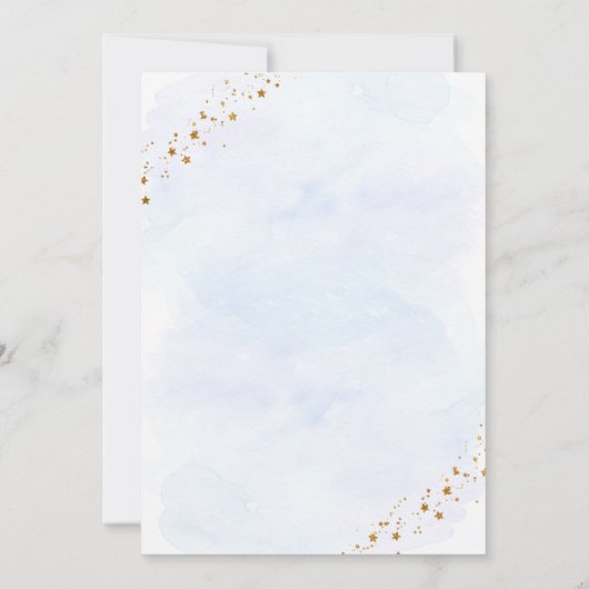 ブルー金ゴールド宇宙カウントダウンが赤ちゃんシャワーを開始 招待状 (裏面)