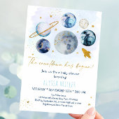 ブルー金ゴールド宇宙カウントダウンが赤ちゃんシャワーを開始 招待状