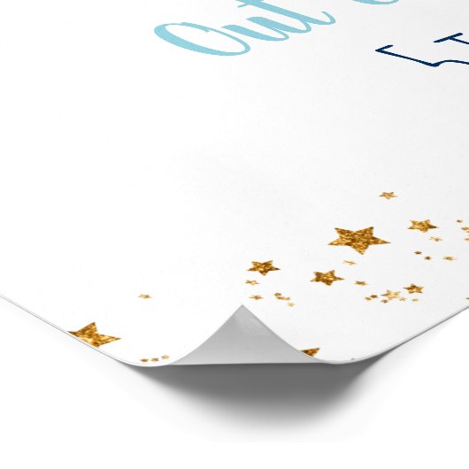 ブルー金ゴールド宇宙誕生日へようこそ ポスター (角)