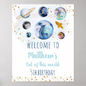 ブルー金ゴールド宇宙誕生日へようこそ ポスター (正面)