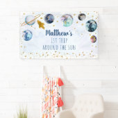 ブルー金ゴールド宇宙誕生日バナー 横断幕 (インサイチュ)