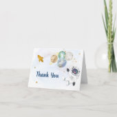 ブルー金ゴールド宇宙飛行士宇宙誕生日有難う サンキューカード (正面)