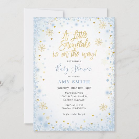 ブルー金ゴールド少し雪が降っている 招待状 (正面)