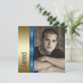 ブルー金ゴールド少年写真卒業発表 招待状 (スタンド正面)