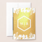ブルー金ゴールド幾何学熱帯結婚写真 箔カード (裏面封筒付き)