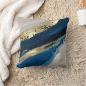 ブルー金ゴールド抽象芸術ブラシストロークシックモダン クッション (ブランケット)
