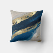 ブルー金ゴールド抽象芸術ブラシストロークシックモダン クッション (裏面)