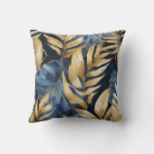 ブルー金ゴールド抽象芸術水彩芸術植物芸術 クッション (裏面)