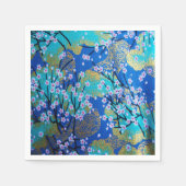 ブルー金ゴールド日本の着物用フローラデカップージ紙 スタンダードカクテルナプキン (正面)