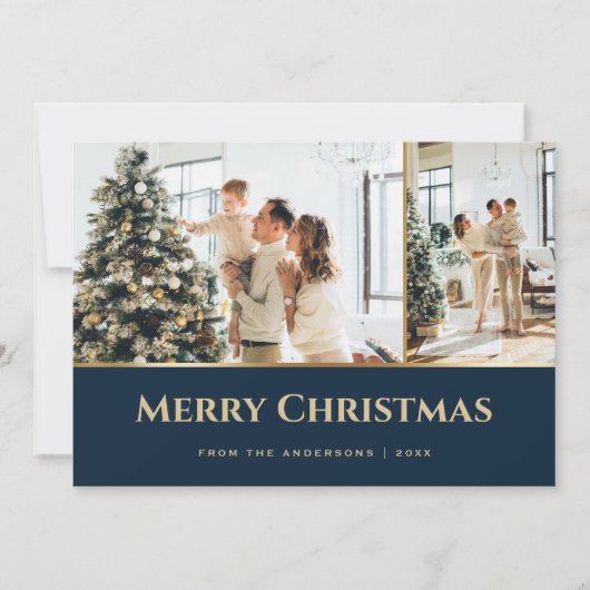 ブルー金ゴールド星写真クリスマス シーズンカード (正面)