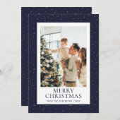 ブルー金ゴールド星空の夜の写真メリークリスマス シーズンカード (正面/裏面)