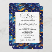 ブルー金ゴールド星空ベビーシャワー 招待状 (正面/裏面)