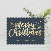 ブルー金ゴールド書道メリークリスマス シーズンカード (スタンド正面)