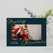 ブルー金ゴールド書道楽しいクリスマスシンプルの写真 箔シーズンカード (立ち正面)