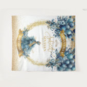 ブルー金ゴールド水の色エレガント甘い16ドレスバナー タペストリー (正面(横))