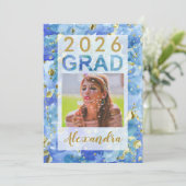 ブルー金ゴールド水彩アート2025写真卒業 招待状 (スタンド正面)