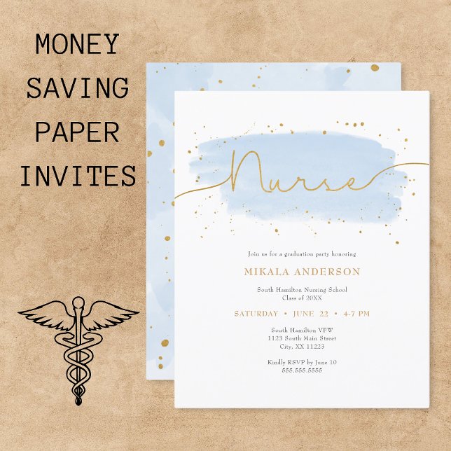 ブルー金ゴールド水彩ナース卒業紙 (クリエイターアップロード済み)