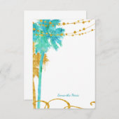 ブルー金ゴールド水彩ビーチ サンキューカード (正面/裏面)