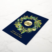 ブルー金ゴールド水彩リースカスタムロゴ 箔シーズンカード (回転した状態)