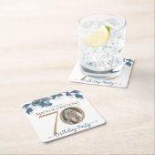 ブルー金ゴールド水彩写真フローラ70誕生日 スクエアペーパーコースター (インサイチュ)