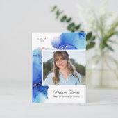 ブルー金ゴールド水彩写真卒業 ポストカード (スタンド正面)