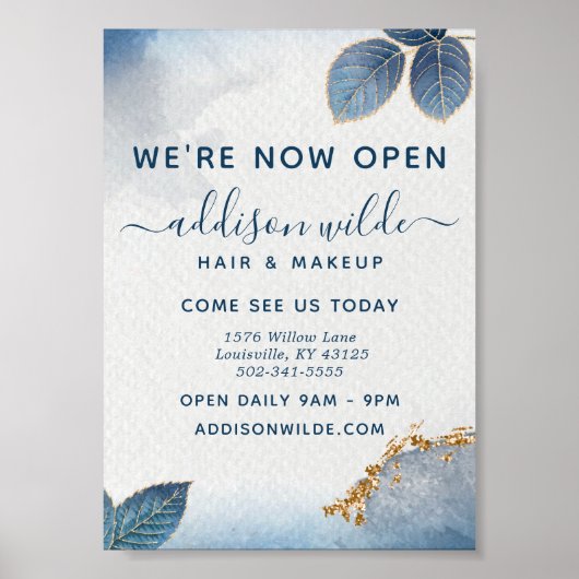 ブルー金ゴールド水彩植物学葉系事業 ポスター (正面)