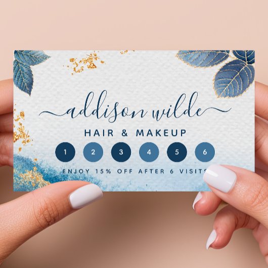 ブルー金ゴールド水彩植物性葉抽象芸術 ロイヤリティカード