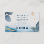 ブルー金ゴールド水彩植物性葉抽象芸術 予約カード (裏面)