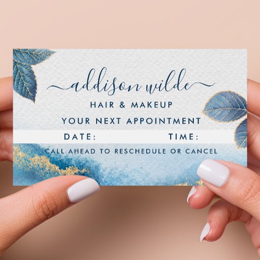 ブルー金ゴールド水彩植物性葉抽象芸術 予約カード