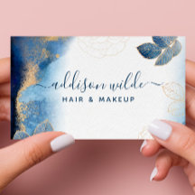 ブルー金ゴールド水彩植物性葉抽象芸術