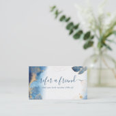 ブルー金ゴールド水彩植物性葉抽象芸術 紹介カード (スタンド正面)