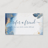 ブルー金ゴールド水彩植物性葉抽象芸術 紹介カード (正面)