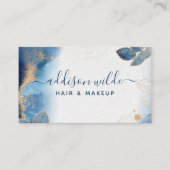 ブルー金ゴールド水彩植物性葉抽象芸術QR 名刺 (正面)