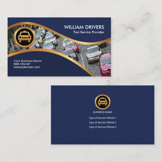 ブルー金ゴールド水波金ゴールドアイフェイクコンタクシーサービス 名刺 (正面/裏面)