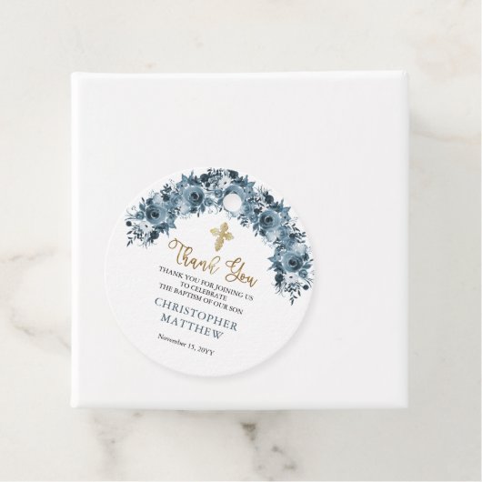 ブルー金ゴールド水色フローラボーイバプティスサンキュー フェイバータグ (インサイチュ)