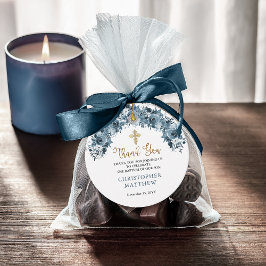 ブルー金ゴールド水色フローラボーイバプティスサンキュー フェイバータグ