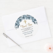 ブルー金ゴールド水色フローラボーイバプティスサンキュー ラウンドシール (封筒)