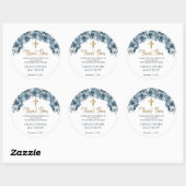 ブルー金ゴールド水色フローラボーイバプティスサンキュー ラウンドシール (シート)