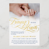 ブルー金ゴールド永遠に私たちのハートベビーメモリアル 箔招待状 (正面)