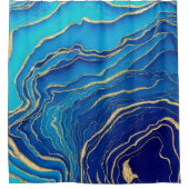 ブルー金ゴールド液絵画液芸術抽象芸術 シャワーカーテン (正面)