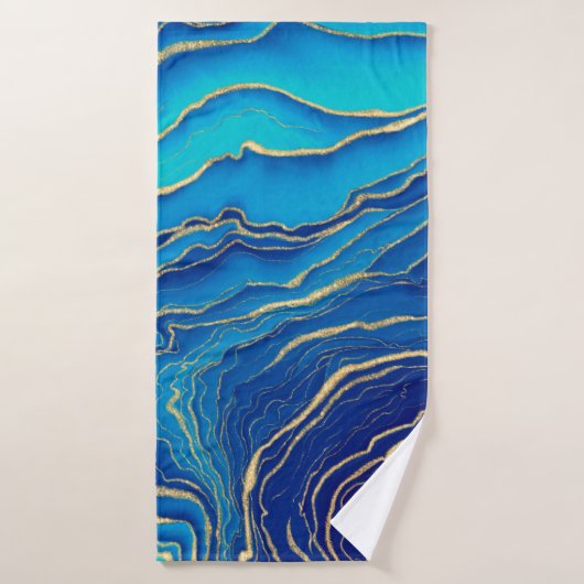 ブルー金ゴールド液絵画液芸術抽象芸術 バスタオル (バスタオル)