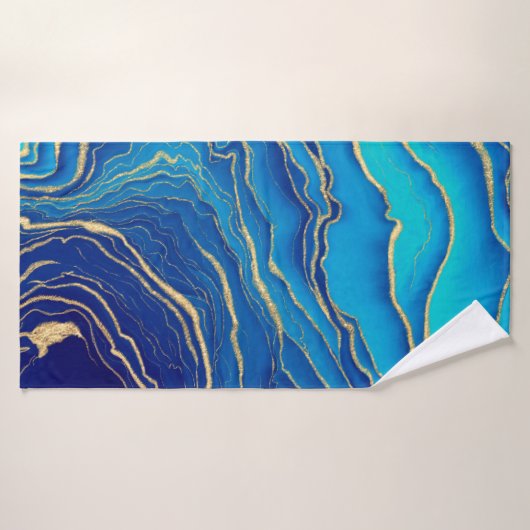 ブルー金ゴールド液絵画液芸術抽象芸術 バスタオル (バスタオル)