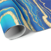 ブルー金ゴールド液絵画液芸術抽象芸術 ラッピングペーパー (ロールコーナー)