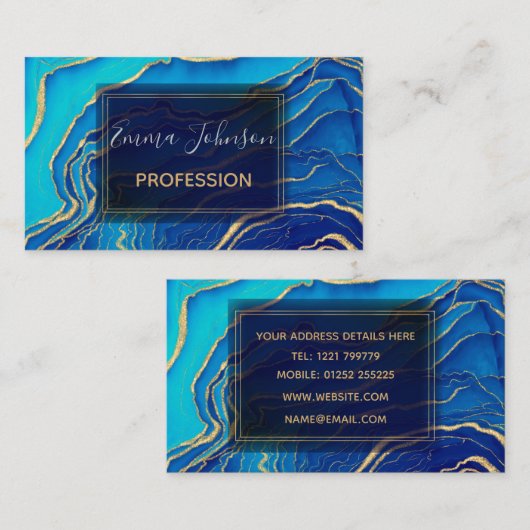 ブルー金ゴールド液絵画液芸術抽象芸術 名刺 (正面/裏面)