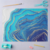 ブルー金ゴールド液絵画液芸術抽象芸術 薄葉紙 (クラフト)