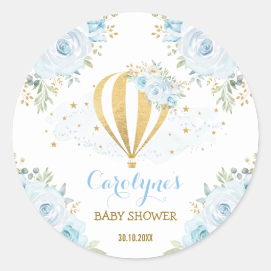 ブルー金ゴールド熱気球トラベルアドベンチャーフローラ ラウンドシール (正面)