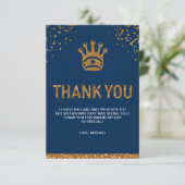 ブルー金ゴールド王室のプリンスクラウンバースデーパーティー サンキューカード (スタンド正面)